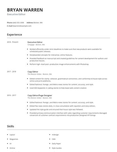 Executive Editor Resume