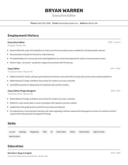 Executive Editor Resume