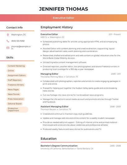 Executive Editor Resume