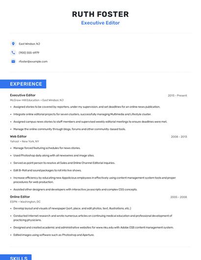 Executive Editor Resume