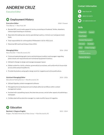 Executive Editor Resume