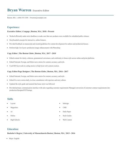 Executive Editor Resume
