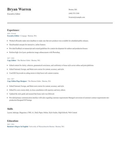 Executive Editor Resume