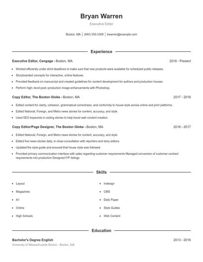 Executive Editor Resume