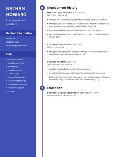 Executive Legal Assistant Resume
