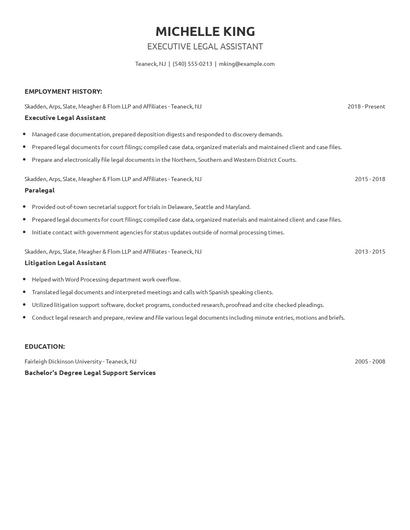 Executive Legal Assistant Resume