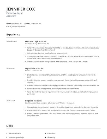 Executive Legal Assistant Resume