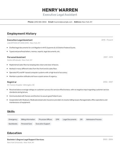 Executive Legal Assistant Resume