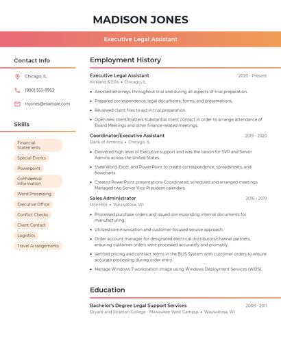 Executive Legal Assistant Resume