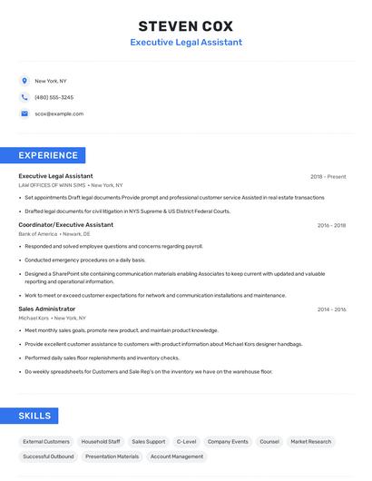 Executive Legal Assistant Resume