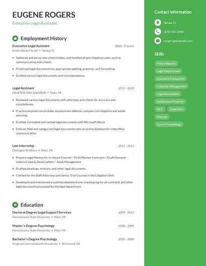 Executive Legal Assistant Resume