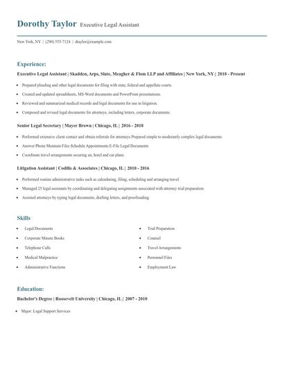 Executive Legal Assistant Resume