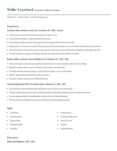 Executive Office Assistant Resume
