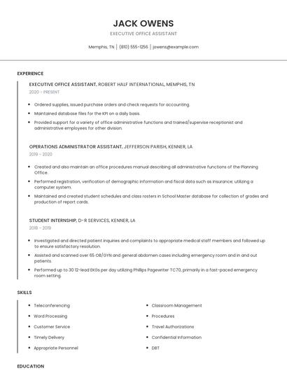 Executive Office Assistant Resume