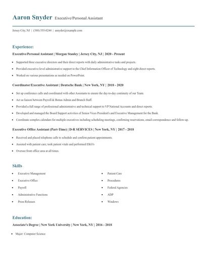Executive/Personal Assistant Resume