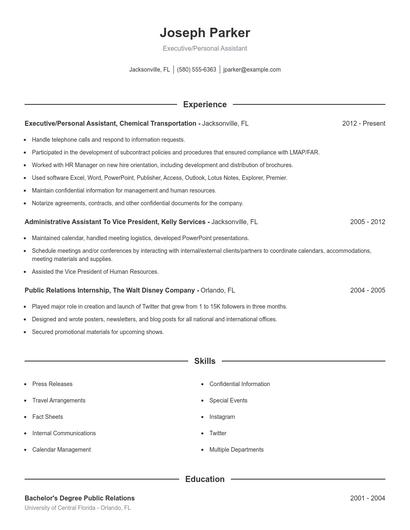 Executive/Personal Assistant Resume