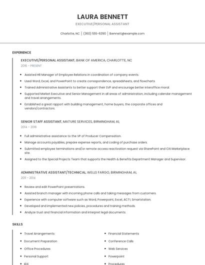 Executive/Personal Assistant Resume