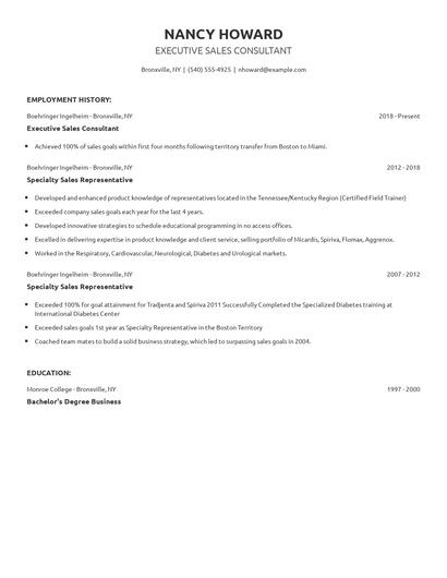 Executive Sales Consultant Resume