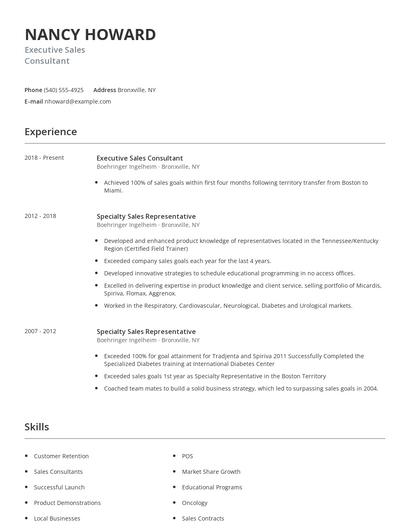 Executive Sales Consultant Resume