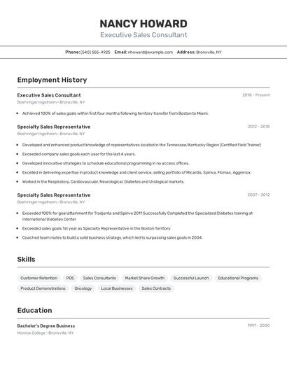 Executive Sales Consultant Resume