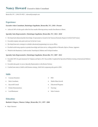 Executive Sales Consultant Resume