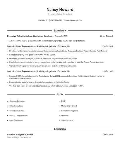 Executive Sales Consultant Resume