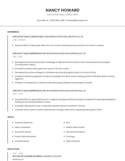 Executive Sales Consultant Resume