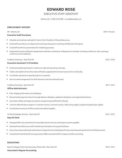 Executive Staff Assistant Resume