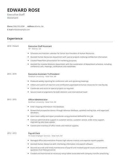 Executive Staff Assistant Resume