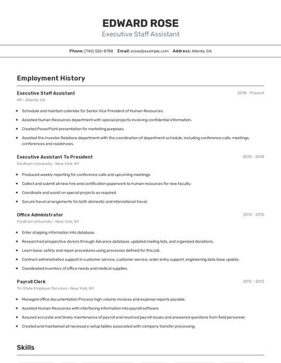 Executive Staff Assistant Resume