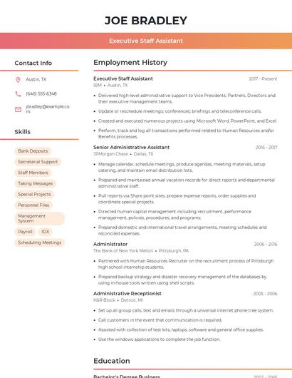 Executive Staff Assistant Resume