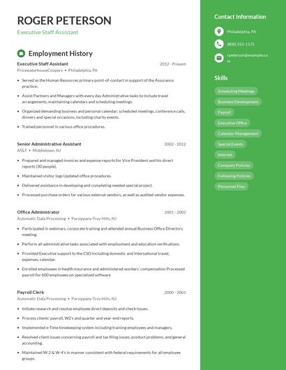 Executive Staff Assistant Resume