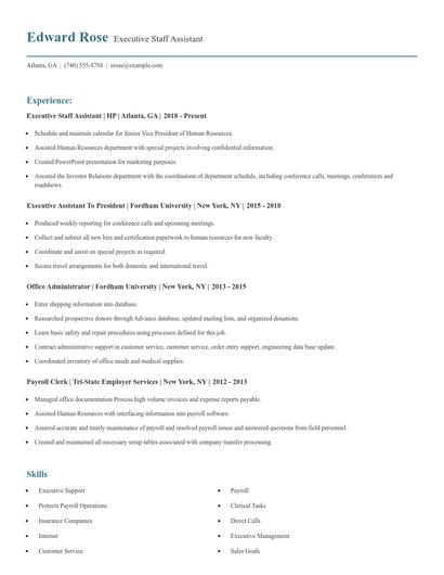 Executive Staff Assistant Resume