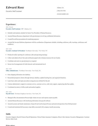 Executive Staff Assistant Resume