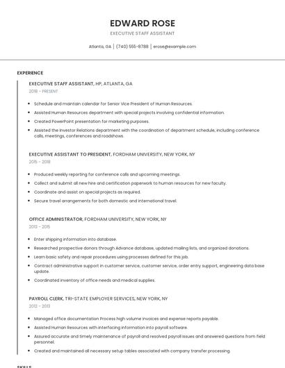 Executive Staff Assistant Resume