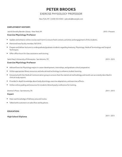 Exercise Physiology Professor Resume