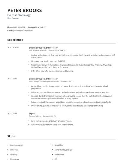 Exercise Physiology Professor Resume