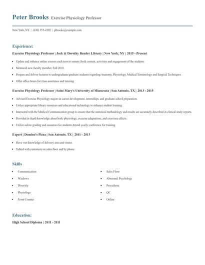 Exercise Physiology Professor Resume
