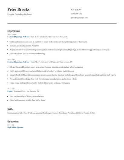 Exercise Physiology Professor Resume
