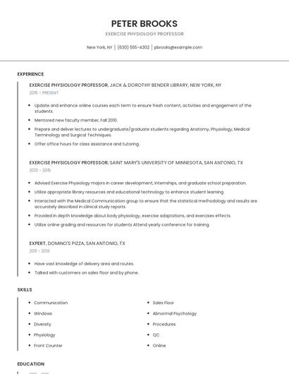 Exercise Physiology Professor Resume