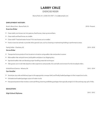 Exercise Rider Resume