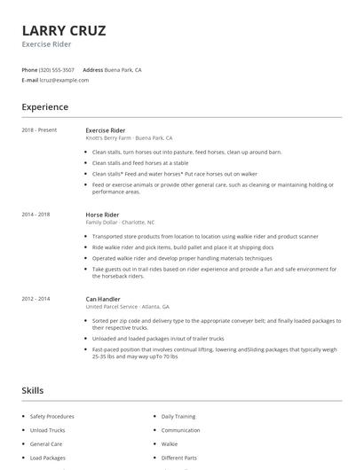 Exercise Rider Resume