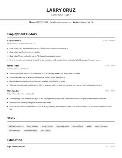 Exercise Rider Resume