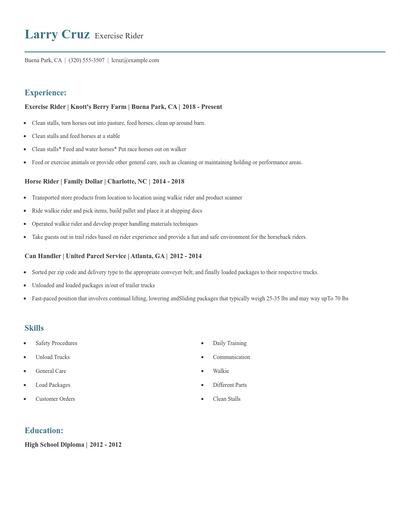 Exercise Rider Resume