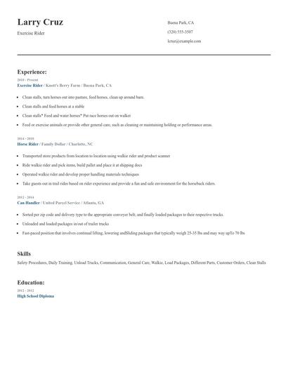 Exercise Rider Resume