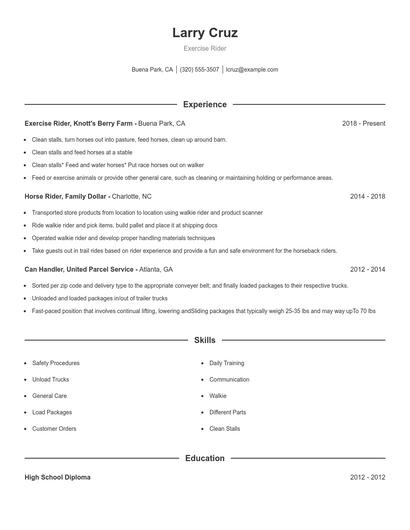 Exercise Rider Resume
