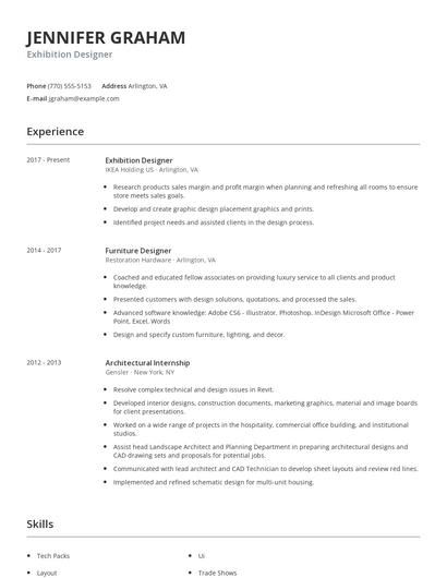 Exhibition Designer Resume
