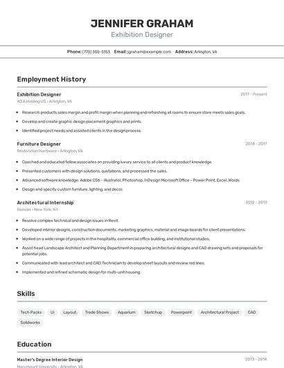 Exhibition Designer Resume