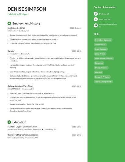 Exhibition Designer Resume