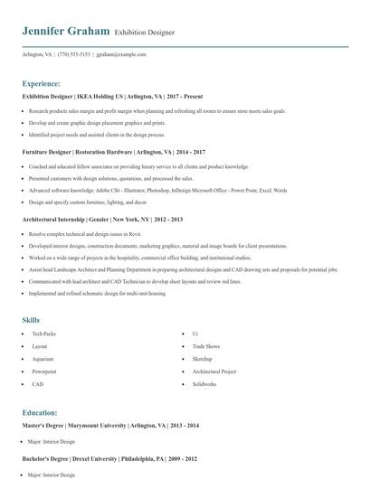 Exhibition Designer Resume